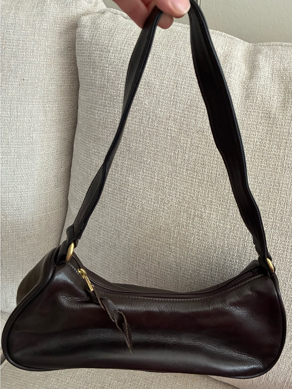 Sven Chocolate Brown Leather Shoulder Bag with Gold Hardware